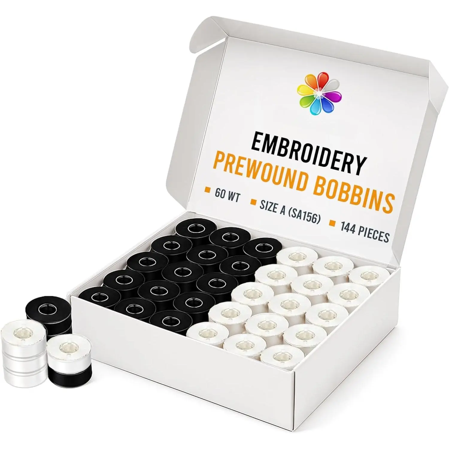 144 Black & White Pre- Bobbins for  Embroidery Machines
