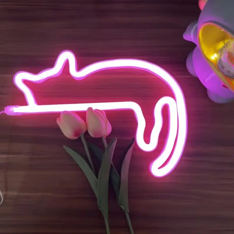 1 Pack Cat Neon Sign Light, LED Creative Shape Night Light Operated by USB or Battery (Battery Not Included), Cat Logo Indoor Decor Lamp for Bedroom, Living Room, Cafe, Restaurant, Bar, Holiday Party & Birthday Gift
