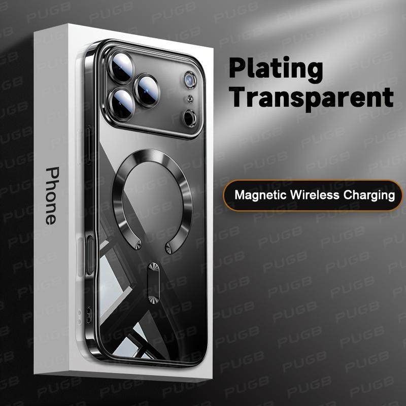 Premium Magnetic Wireless Charging Phone Case for iPhone 11 12 13 15 16 17 Pro Max & Air Plus with Camera Lens Protection Shockproof Clear Soft Cover