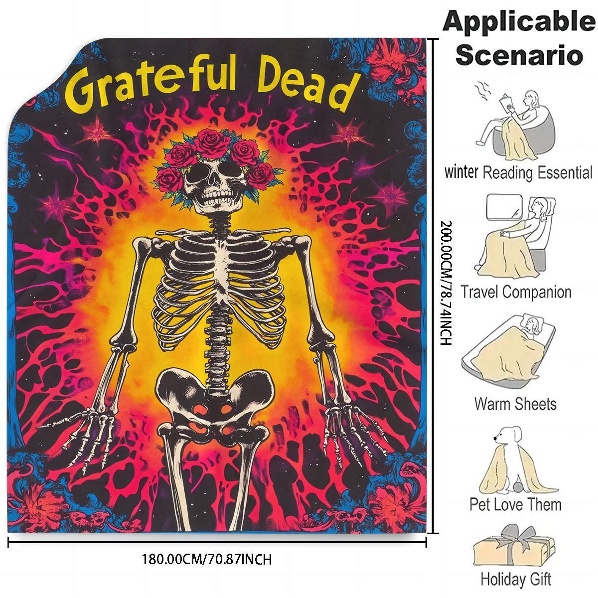 Grateful Dead Skeleton Pattern Blanket, Soft Throw Blanket, Cozy Warm Blanket, Air Conditioning Blanket, Warm Nap Blanket, Stylish Blanket for Home Office Travel, Halloween