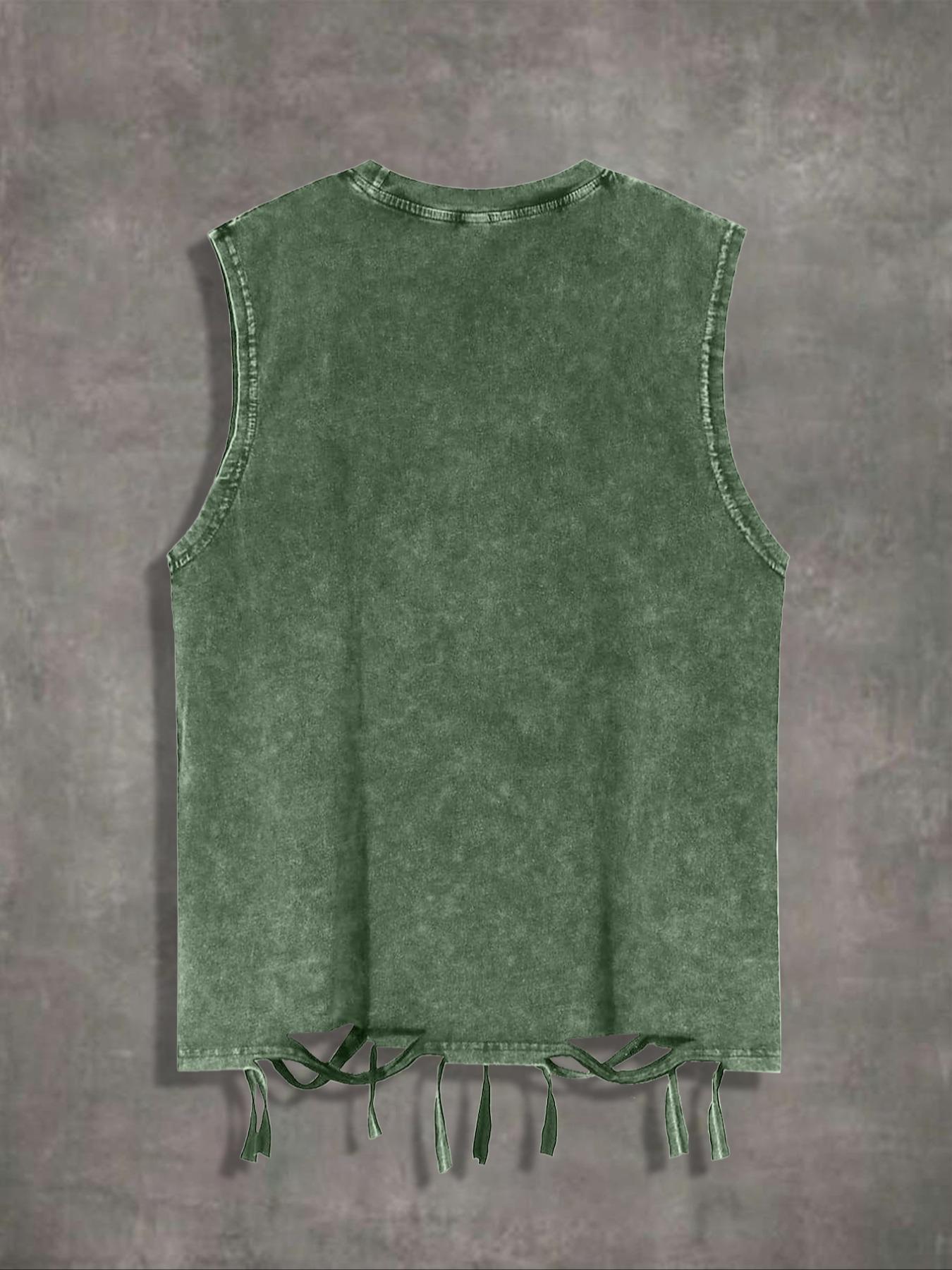 Men's Graphic Print Tank Top, Casual Street Sleeveless Round Neck Top for Summer, Men's Clothes for Daily Wear, Sleeveless Tank Tops, Cotton