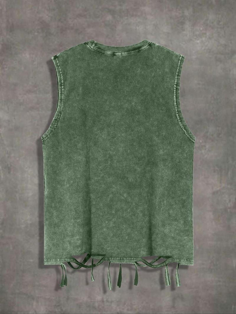 Men's Graphic Print Tank Top, Casual Street Sleeveless Round Neck Top for Summer, Men's Clothes for Daily Wear, Sleeveless Tank Tops, Cotton