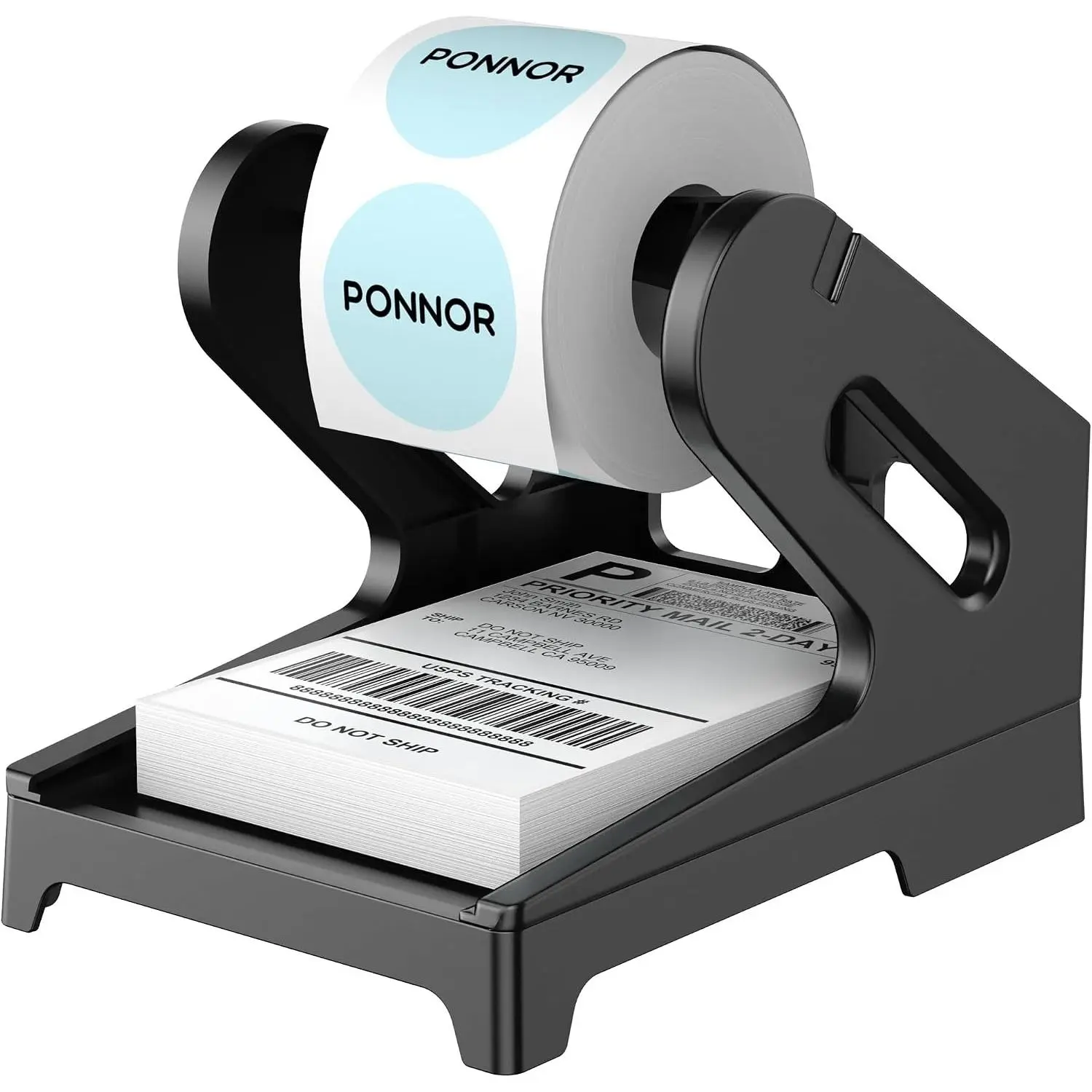Label Holder Thermal Label Holder for Rolls and Fanfold Labels Shipping Label Stand Desktop Printer Accessory Supplies for Home, Office (Black)