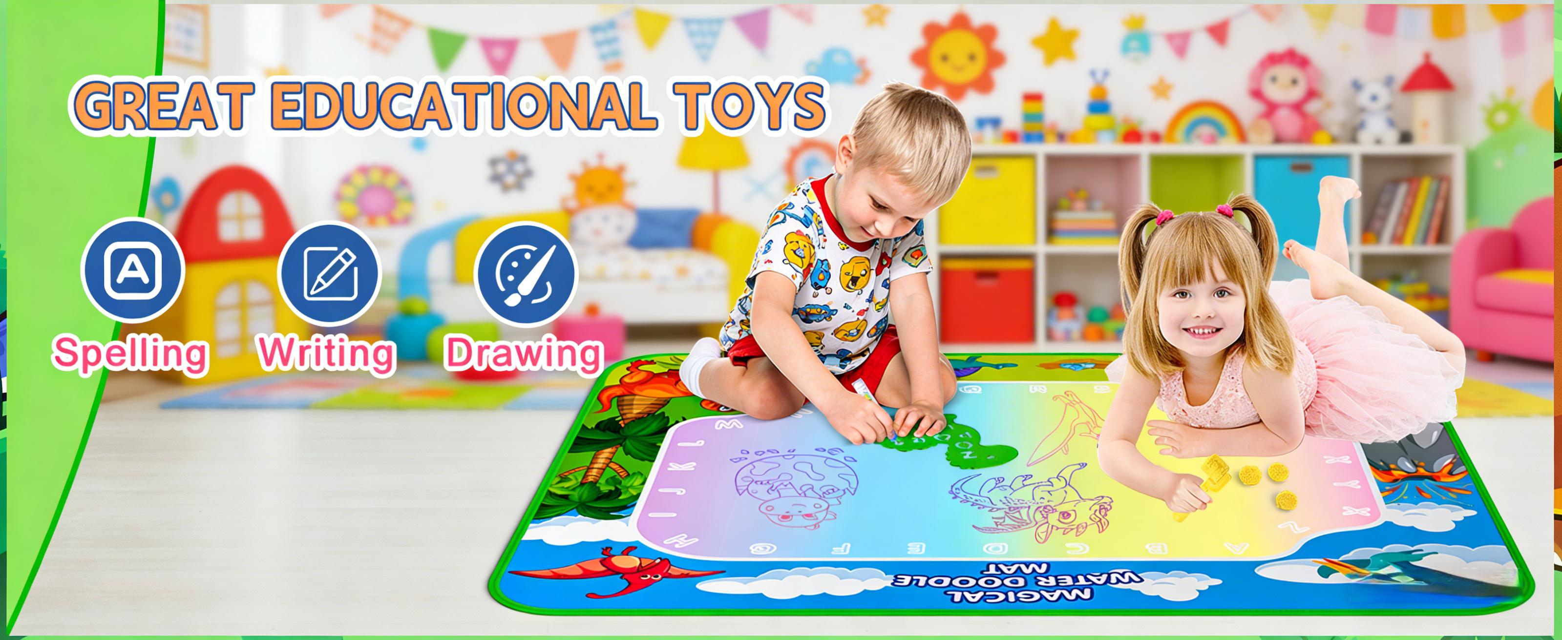 Water Doodle Mat, 40 x 32 Inch Mess Free Drawing Mat, Mess Free Painting for Toddlers Age 2 3 4 5 6 7 8 Year Old, Neon Color Mat Doodle Board Writing Drawing Toys Holiday Christmas Birthday Gifts,Educational Toy for 3 4 5 6 7 8 Years Old Boys Girls