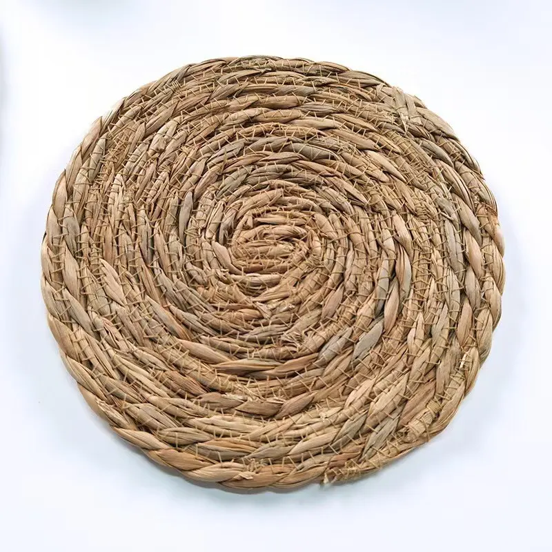 Handmade Rattan Table Placemat, Round Natural Fiber Coaster, Vintage Style Home Decor, Wedding Party Props, Indoor Decoration