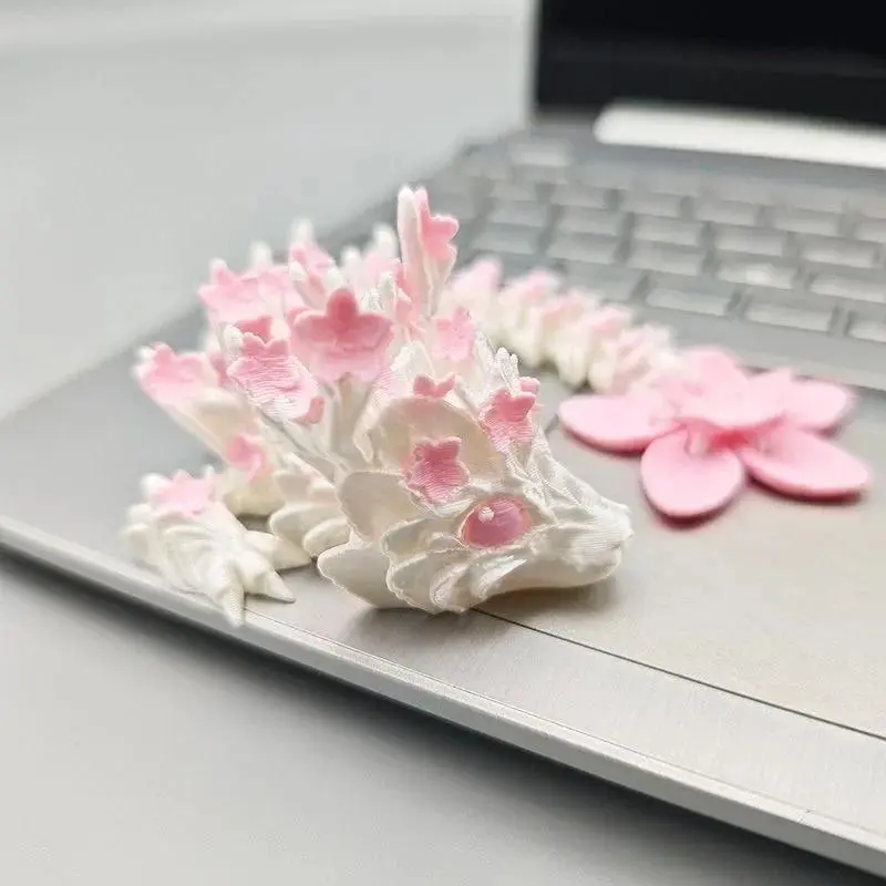 3D Printed Cute Cherry Blossom Dragon Movable Joint Simulation Dragon Action Figures Home Office Desktop Ornament Birthday Gifts