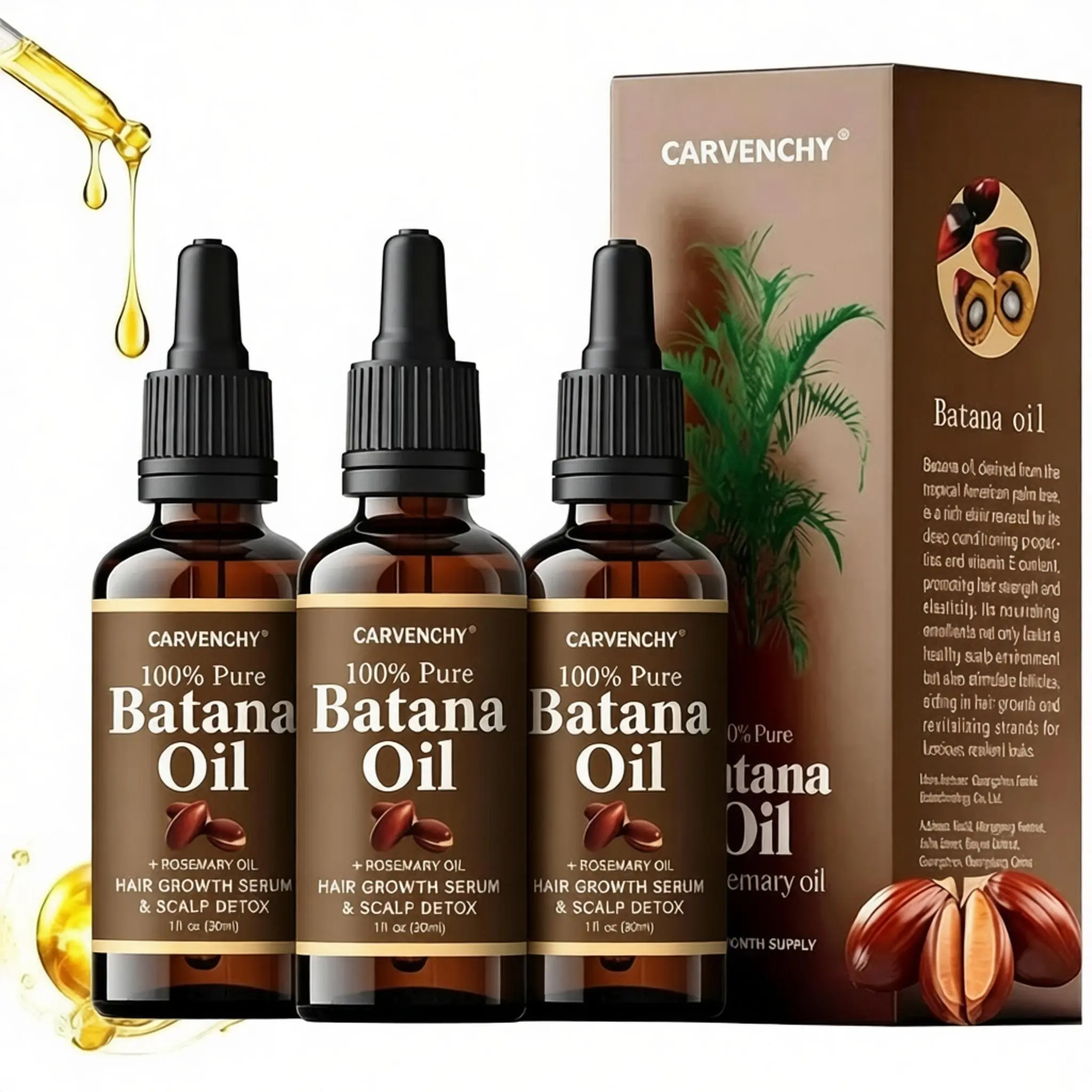 Organic Batana Oil with Rosemary, Cold-Pressed Hair Treatment for Stronger, Thicker, Fuller Hair | Promotes Hair Growth & Scalp Health, Enriched with Vitamin E – Suitable for All Hair Types, Natural & Chemical-Free