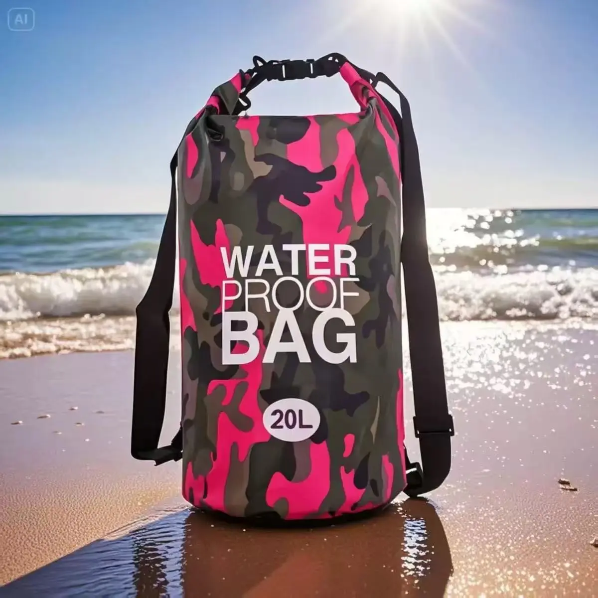 Lightweight Camo Floating Waterproof Dry Backpack, Roll Top Dry Bag to Secure Gear, Floating Water Sports Storage Pouch for Kayaking, Rafting, Boating, Surfing and Swimming, Boating Accessories