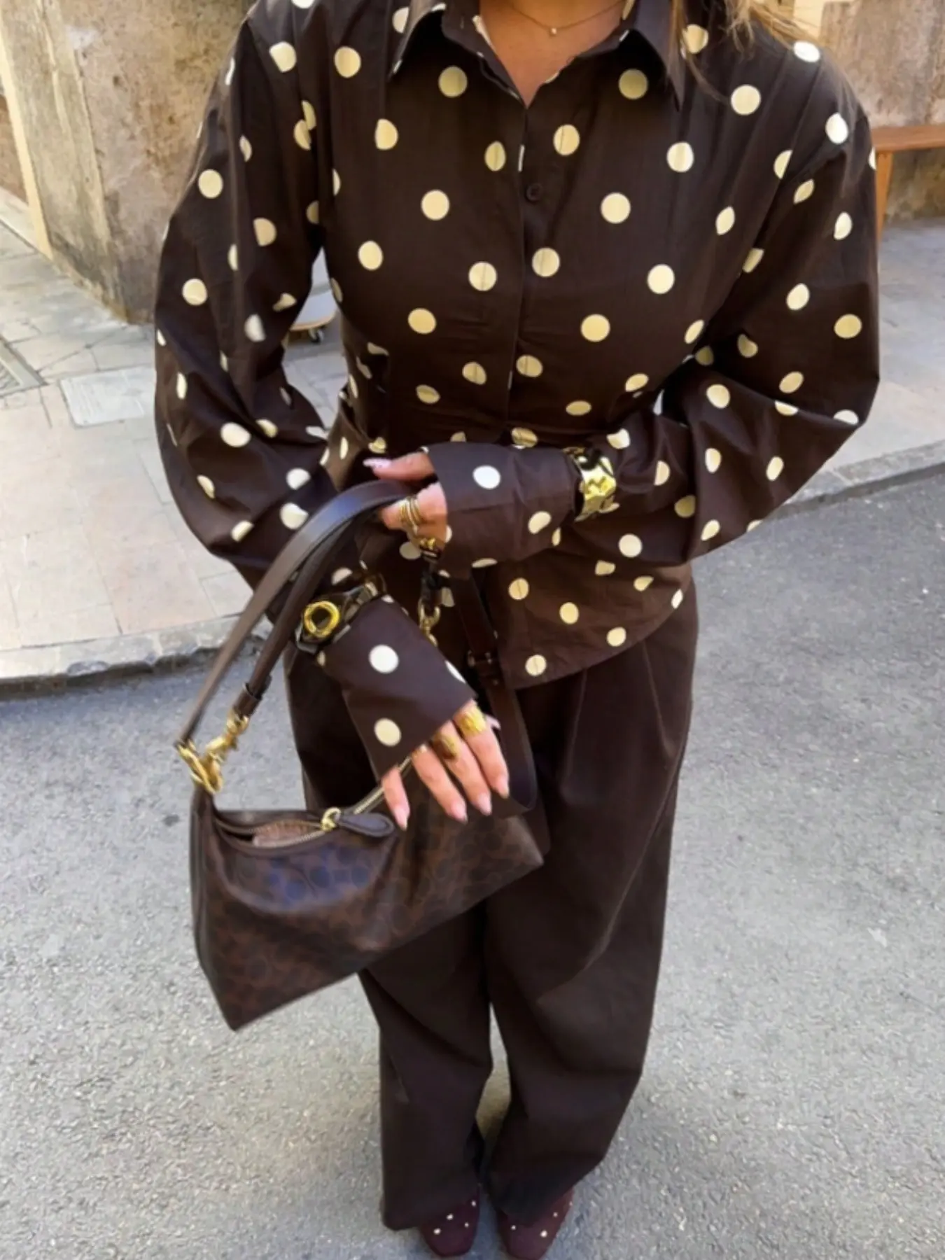 Fashion Polka Dot Collared Shirt Blouse, Women's Long Sleeve Slim Fit Top, Vintage Elegant 70s Style, Office Morning Lunch, Polka Dot