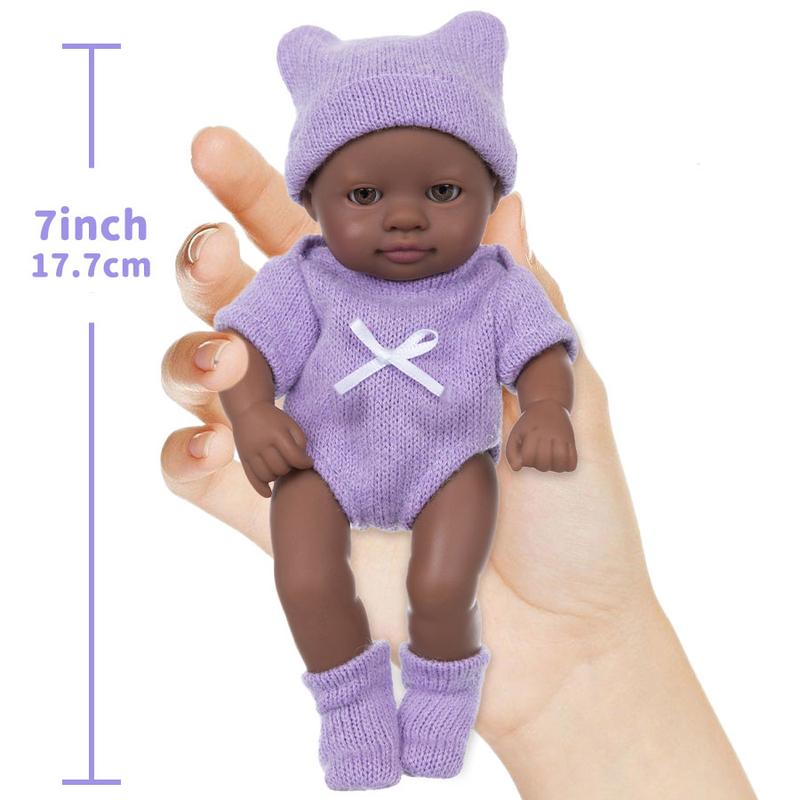 7 Inch Realistic African Baby Doll, 1 Set Cute Doll with Clothes & Pacifier & Bottle & Diaper, Perfect Companion Toy Doll for Girls 7 Inch Realistic African Baby Doll, 1 Set Cute Doll with Clothes & Pacifier & Bottle & Diaper, Perfect Companion Toy Doll for Girls