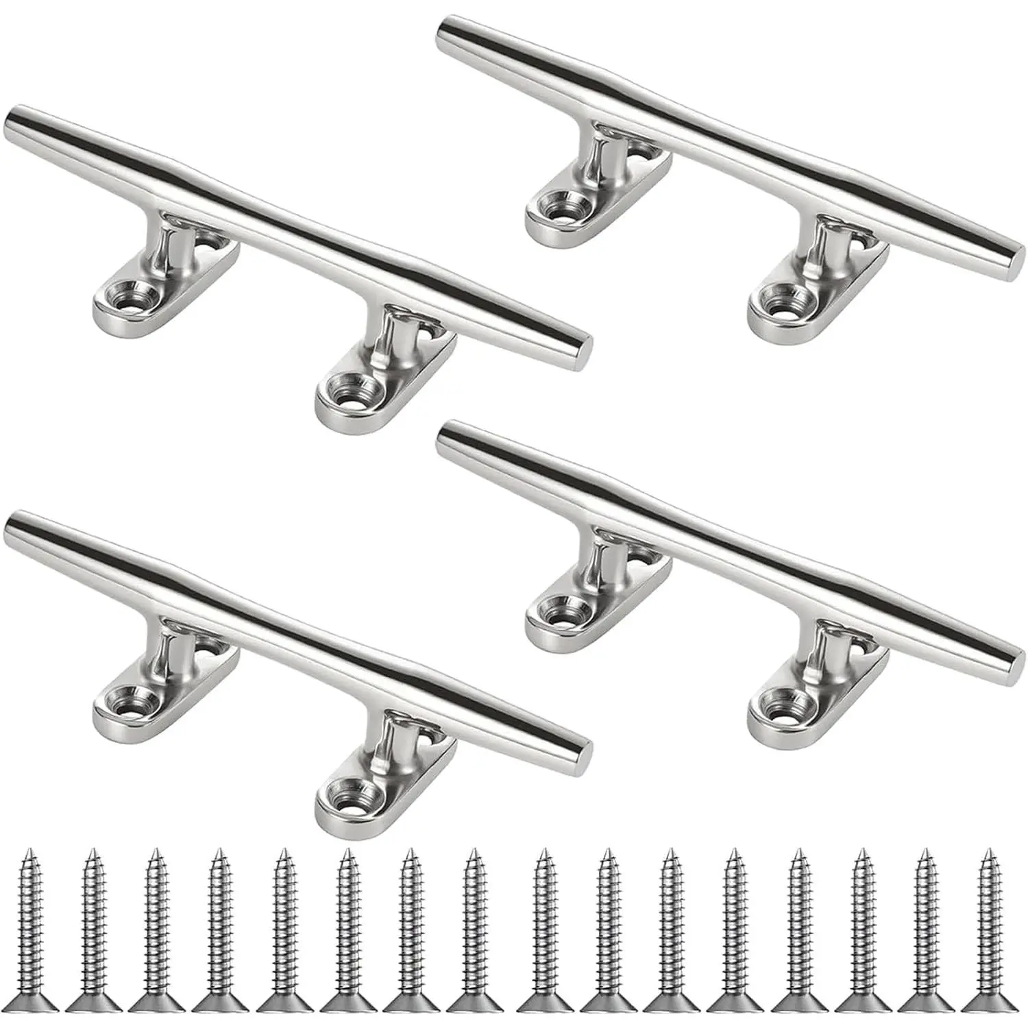 Stainless Steel Boat Dock Cleats 4"/5"/6"/8"/10" Open Base, Marine Grade 316 SS, Rope Cleat, Tie Down, Mooring Accessories with Screws for Boat, Pontoon, Yacht, Deck