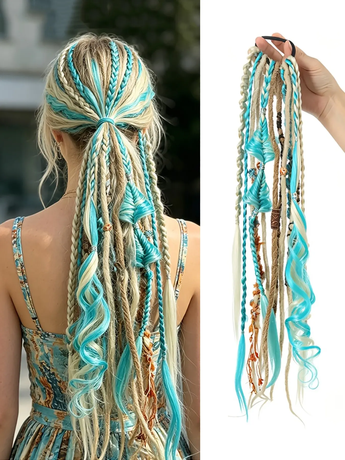 Women's Braided Wigs, Handmade Ponytail Wigs, Elastic Rope Design, Easy to Wear, Various Styles, Ethnic Viking Braids, Colorful Options