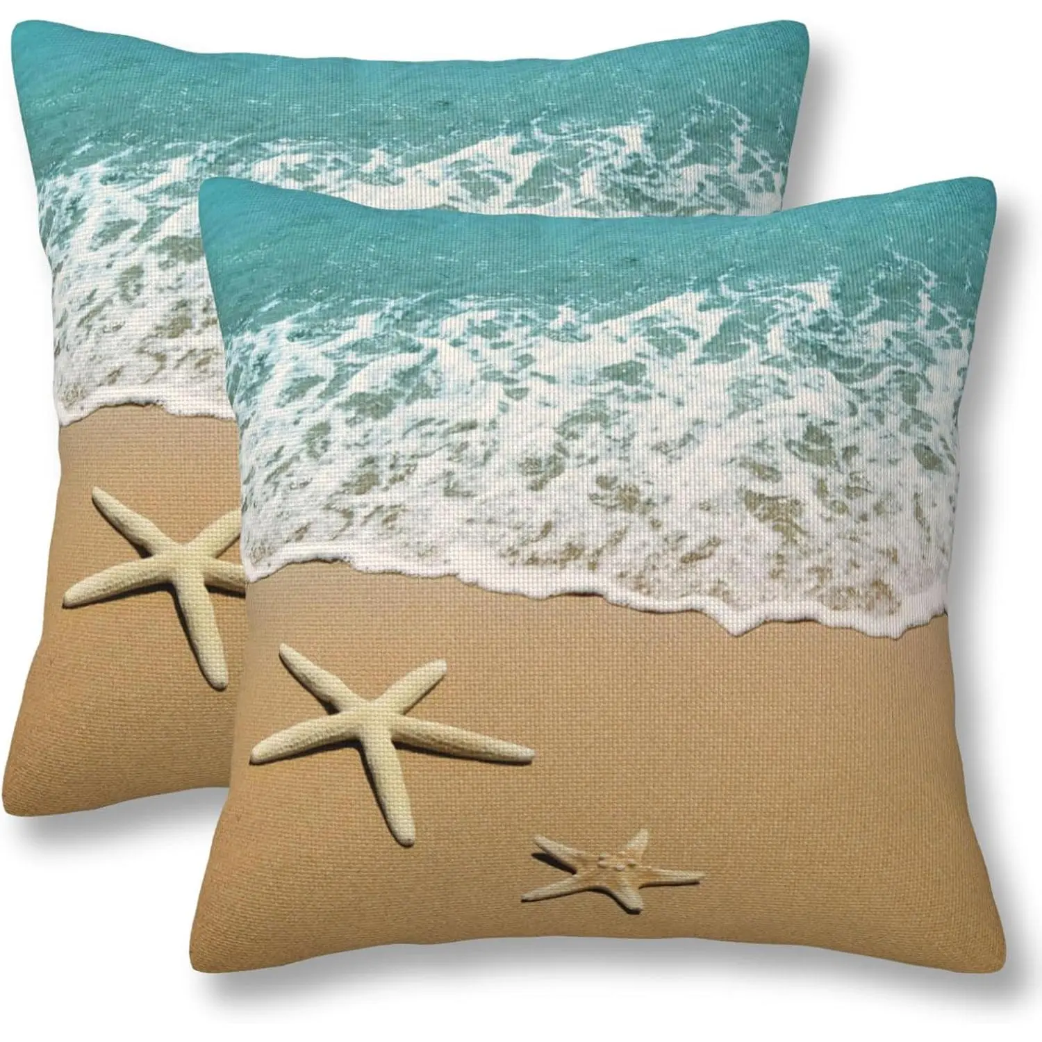 Coastal Beach Nautical Throw Pillow Covers, 18x18 in Polyester Zippered Set of 2, Bedroom Decor Cushion Cases for Couch Bed Sofa, Zippered Closure