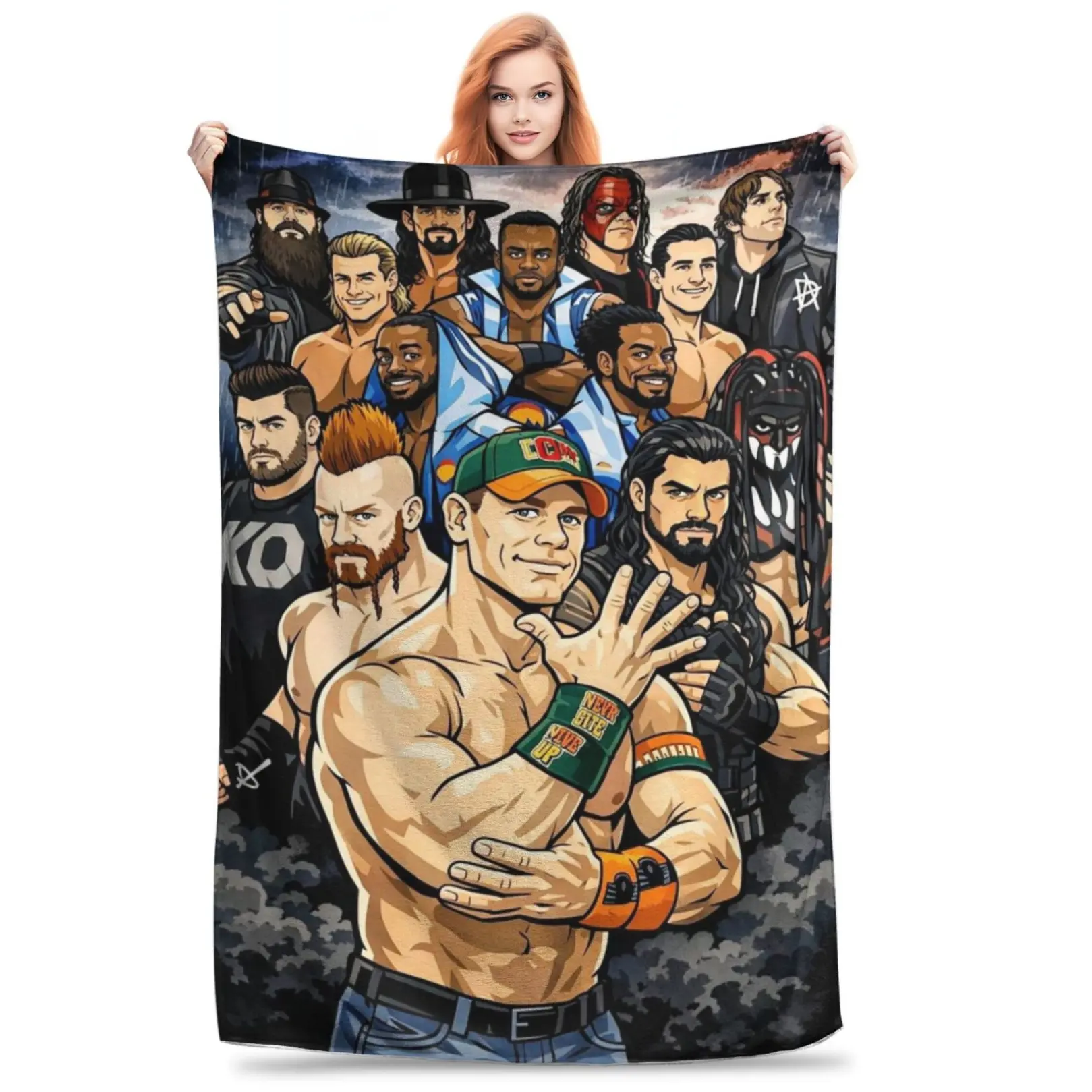 Pro Wrestler Cartoon Character Flannel Throw Blanket Wrestling Superstar Comic Art Print Soft Lightweight Warm Blanket For Sofa Bed Bedroom Travel Birthday Christmas Holiday Gift For Wrestling Fans Teens Men Sports Enthusiasts Man Cave Decor Blanket