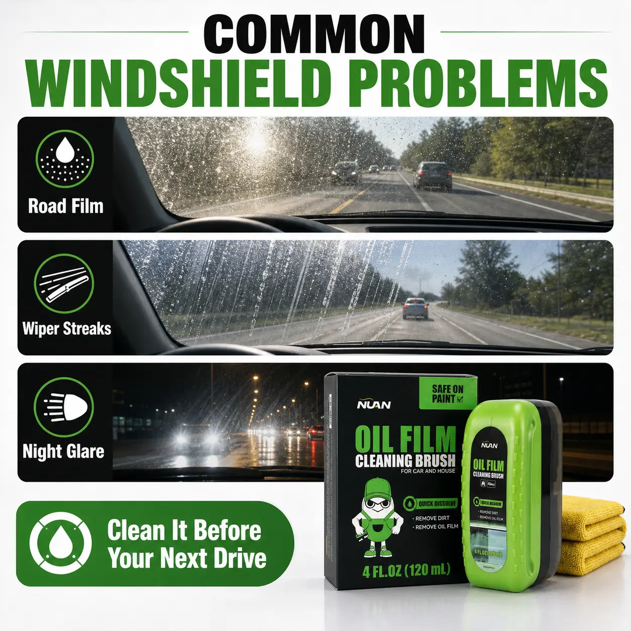 【Festive Offer】NUAN Professional Car Glass Oil Film Remover - Anti-Rain All-Car Suitable-nuan, Auto Detailing Supplies, Car Care Cleaner