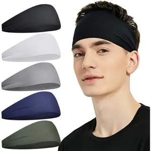Unisex Adult 5-Pack Elastic Adjustable Soft Sweat Wicking Nylon Blend Sports Headbands, Stretchy Breathable, All Seasons, Ideal for Running, Exercise, Yoga, Elastic Headband,summerwins