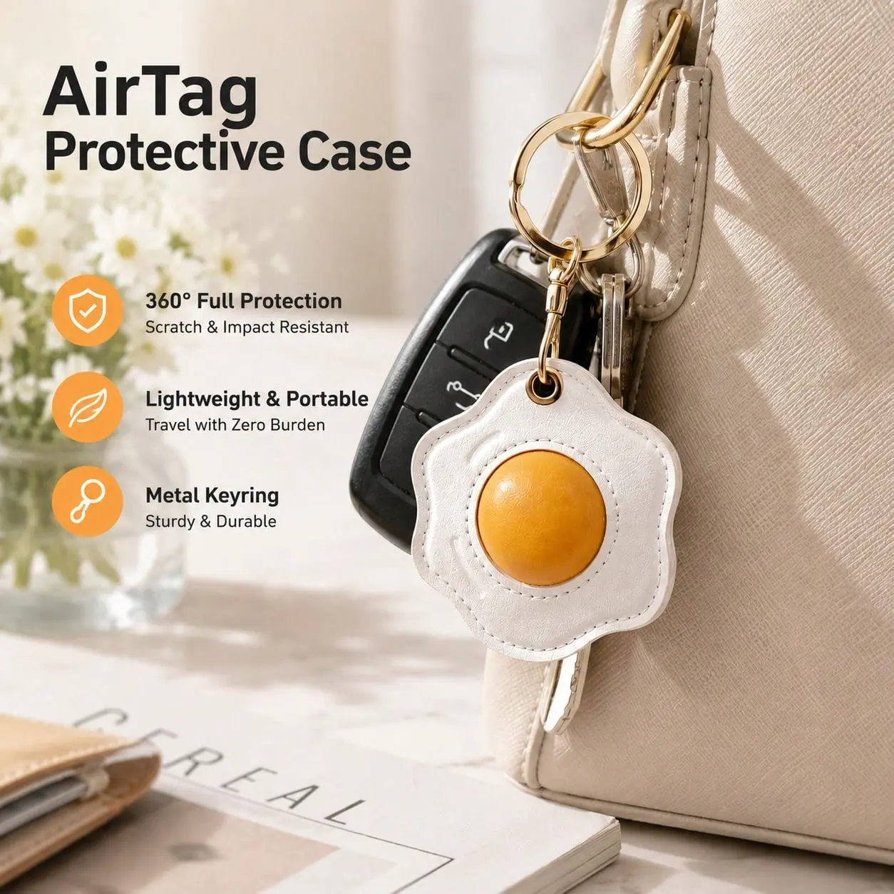 Leather Keychain Holder for Airtag, Cute Protective Cover Charm, GPS Tracker Case, Durable Leather Material, Perfect Gift Idea