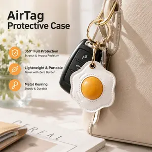Leather Keychain Holder for Airtag, Cute Protective Cover Charm, GPS Tracker Case, Durable Leather Material, Perfect Gift Idea