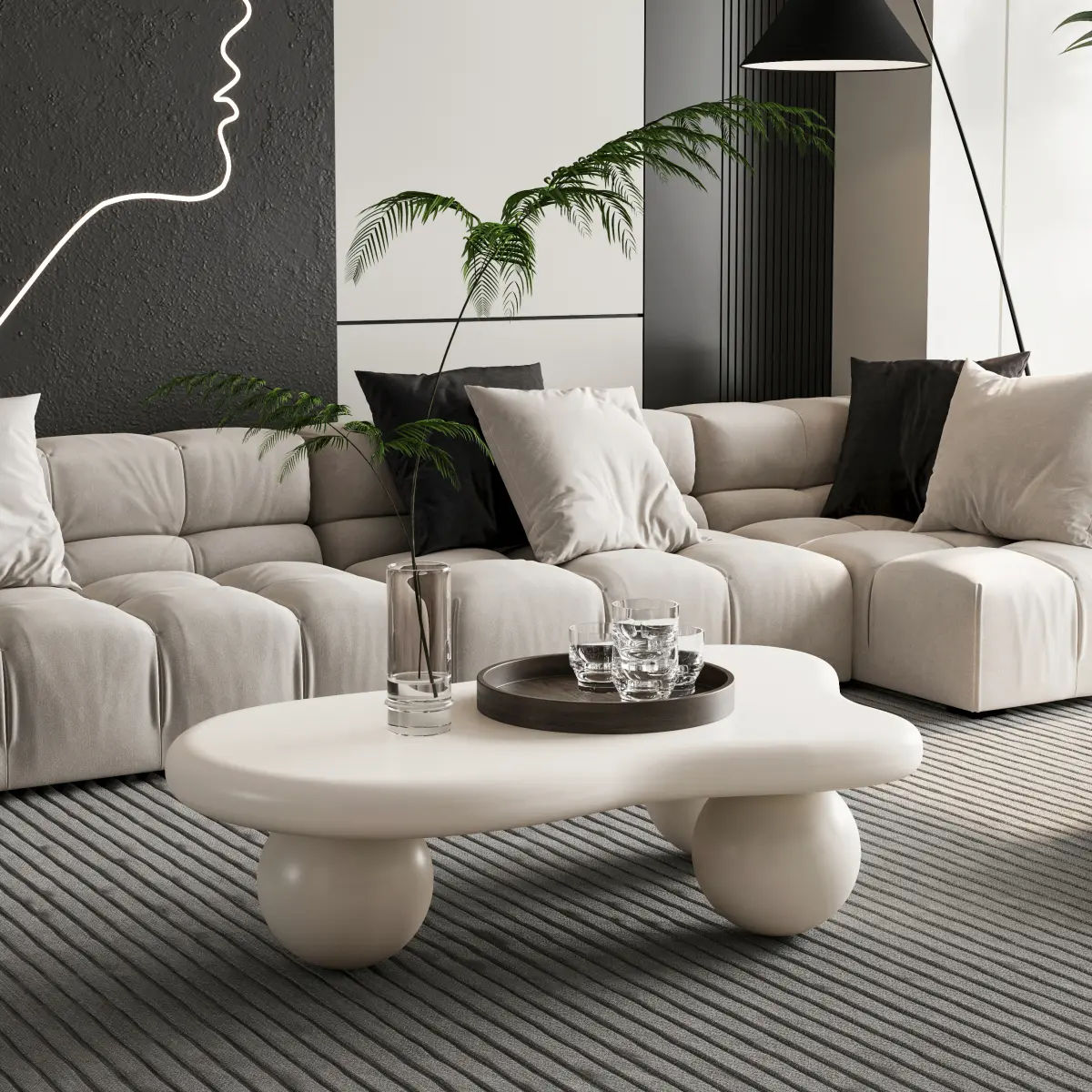 Aobtkel 40-Inch Modern Cloud-Shaped Coffee Table - MDF Top, 3 Ball Legs, Irregular Curve, Cream White, 200 lbs Capacity, Assembly Required for Living Room, Coffee Table Living Room