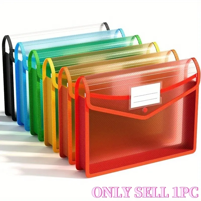1Pc Plastic Expanding Accordion File Folder 6 Bright Colors Available Snap Closure Large Capacity A4 Letter Size Document Organizer For School Students Campus Season Office Paper Storage Back To School Exam Study Supplies