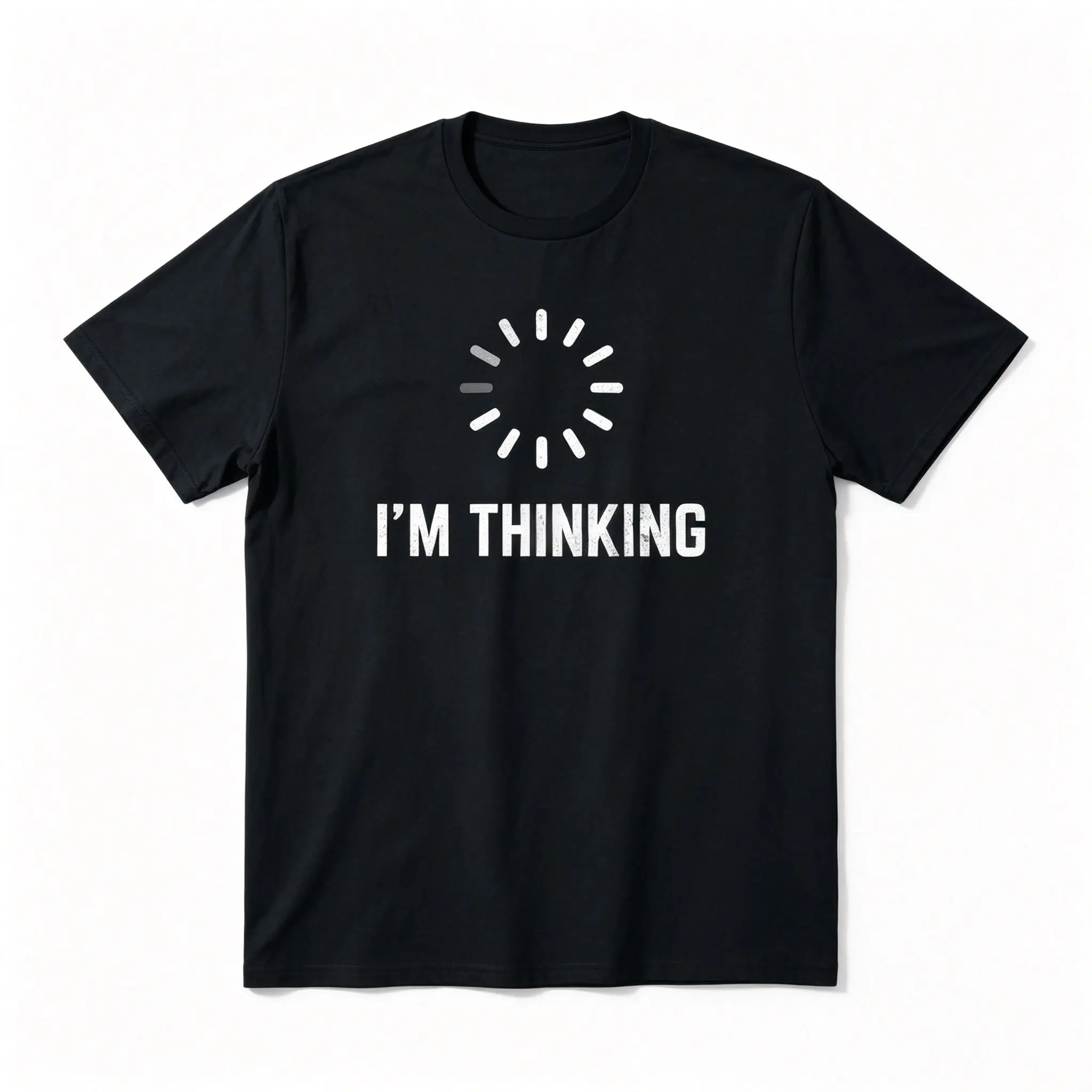 Original Minimalist Graphic T-Shirt with 'I'm Thinking' Loading Spinner, Funny Nerdy Humor Top for Men & Women, Casual Oversized Streetwear, Simple, Loose