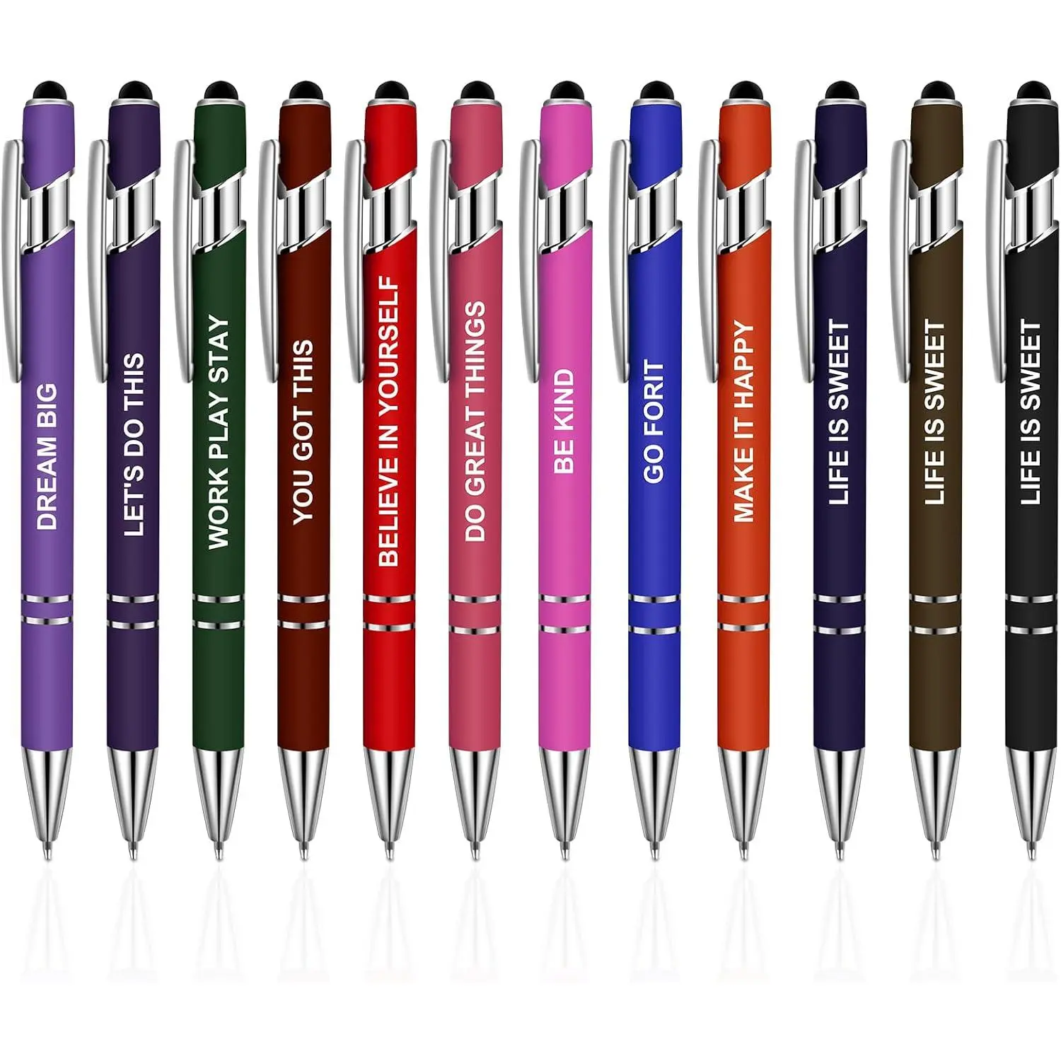 12 count Inspirational Ballpoint Pens Motivational Ballpoint Pen with Stylus Tip Motivational Black Ink Retractable Quotes Pen for Teachers Office School Meetings Team Events