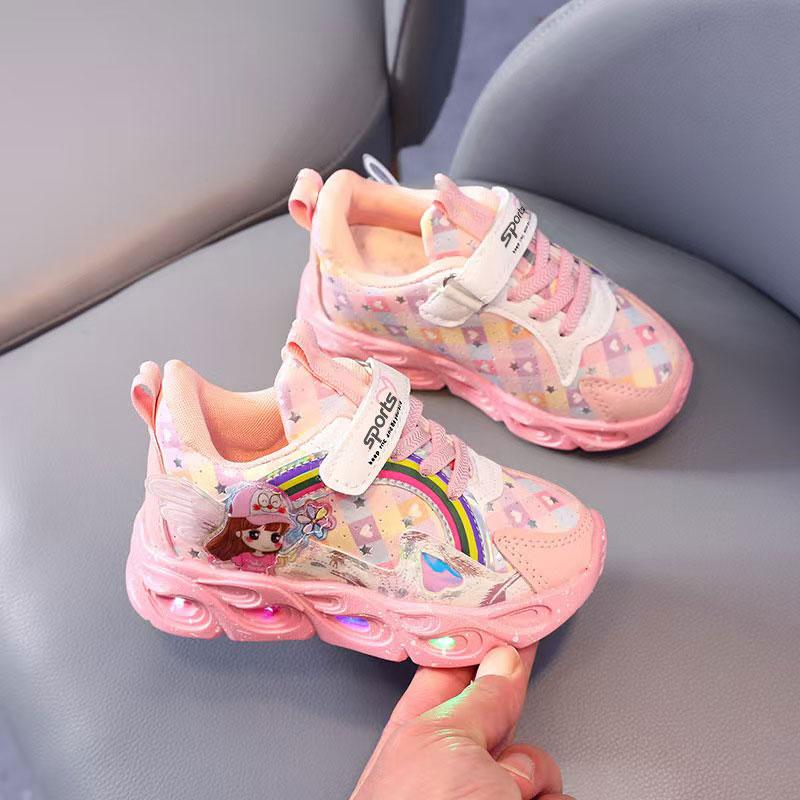 Girls' LED Light-Up Sneakers with Glow-in-the-Dark Soles Low-Top Flashing Shoes Cushioned Insole Rubber Outsole for Nighttime All-Season Running Outdoor Play First Walking Shoes Girls' Christmas gifts & birthday gifts & holiday gifts
