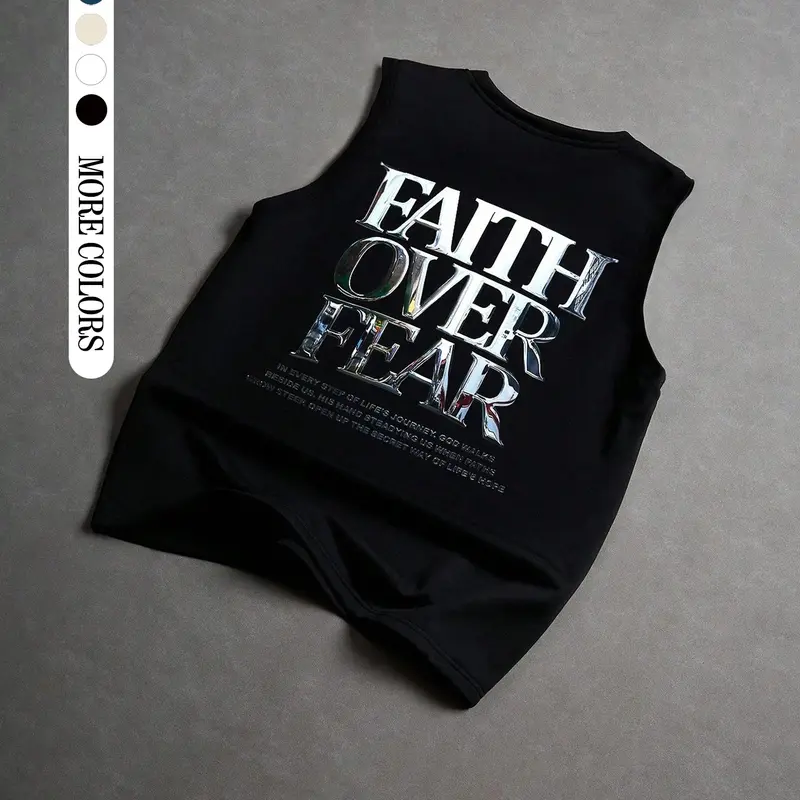 Unisex Vest with Silver Color Letter Print, Sporty Style, Loose Fit, Sleeveless Vest Tops, Summer Fashion, American Streetwear, Casual Wear