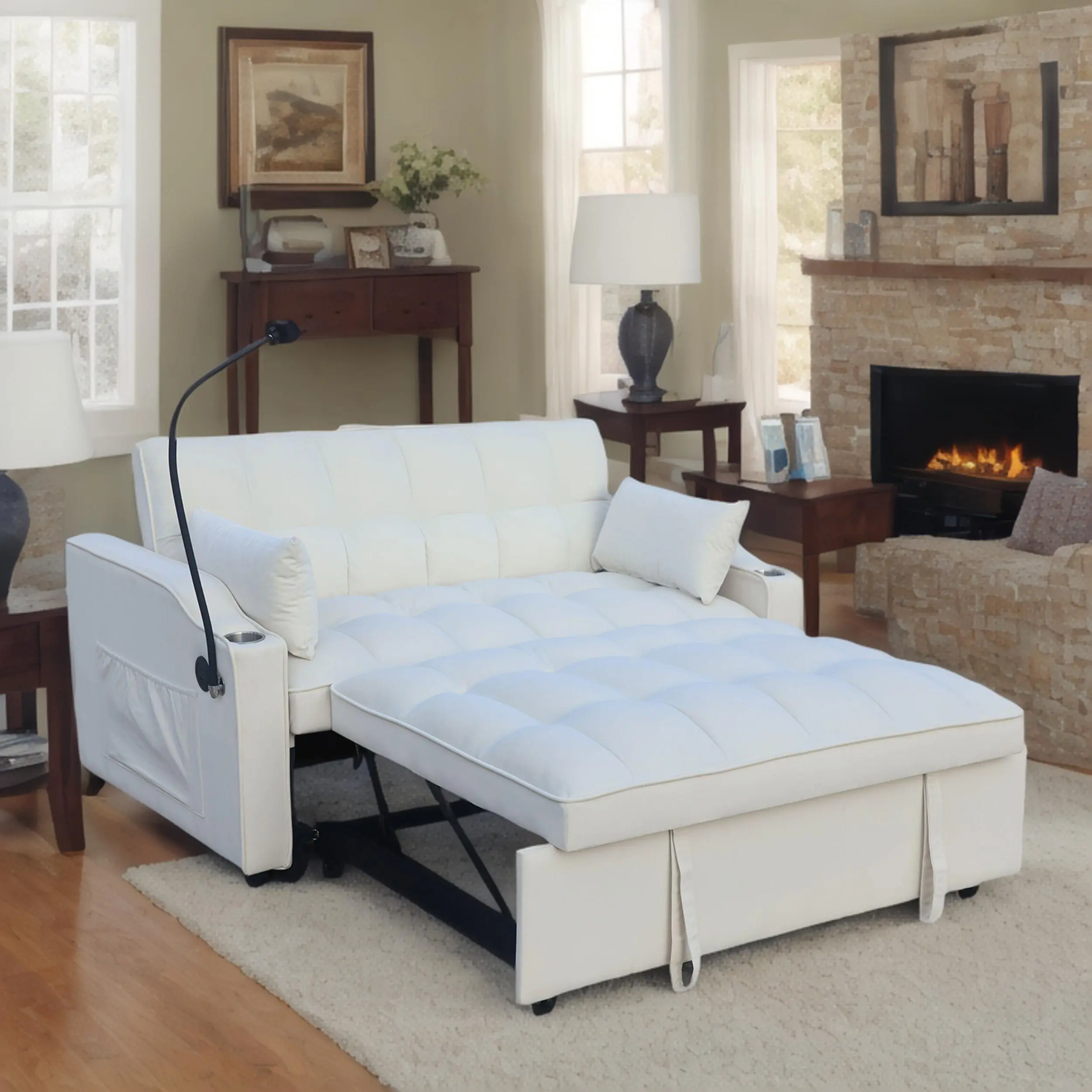Nokaa Modern Velvet Loveseat Futon Sofa Couch with Pullout Bed, Small Love Seat Lounge Sofa with Adjustable Reclining Backrest, Toss Pillows, Storage Pockets, 3 in 1 Convertible Sleeper Sofa Bed for Living Room, Guest Room, Apartment