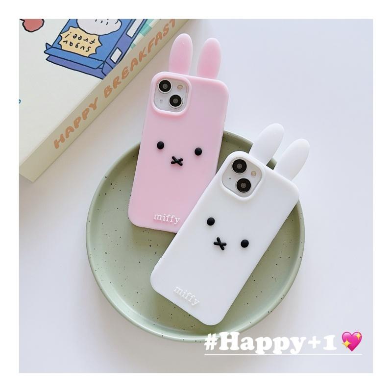 Luxury Cute Pink White Miffy silicone soft phone Case For iPhone 12 13 14 15 16 17 Pro Max Funny Cartoon long ear Miffy Cover﻿