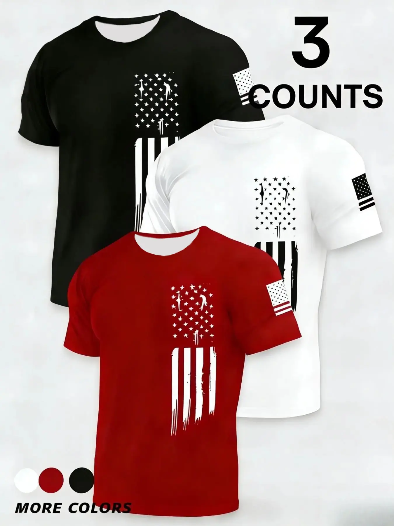 3-Pack Men's Round Neck T-Shirts, Casual Loose-Fit Short Sleeve Tees, Breathable Sportswear for Running, Gym, Outdoor Activities