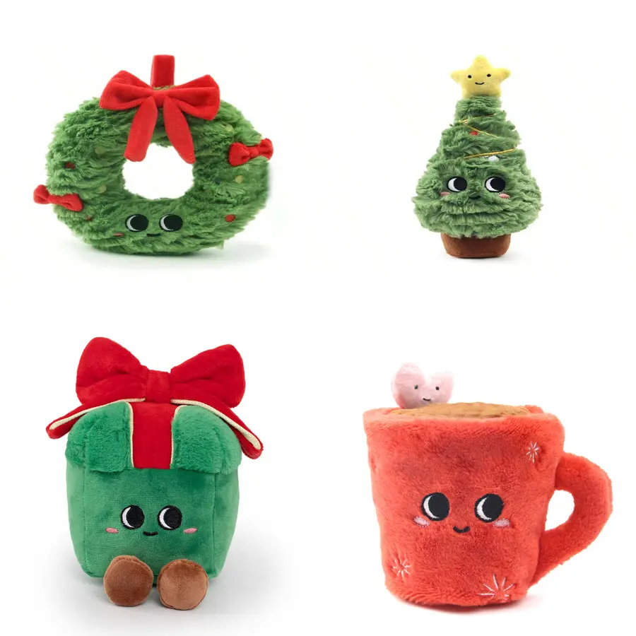 Plush Christmas Decor Bundle - Cute Stuffed Xmas Tree Wreath Mug Toys for Home & Gifting