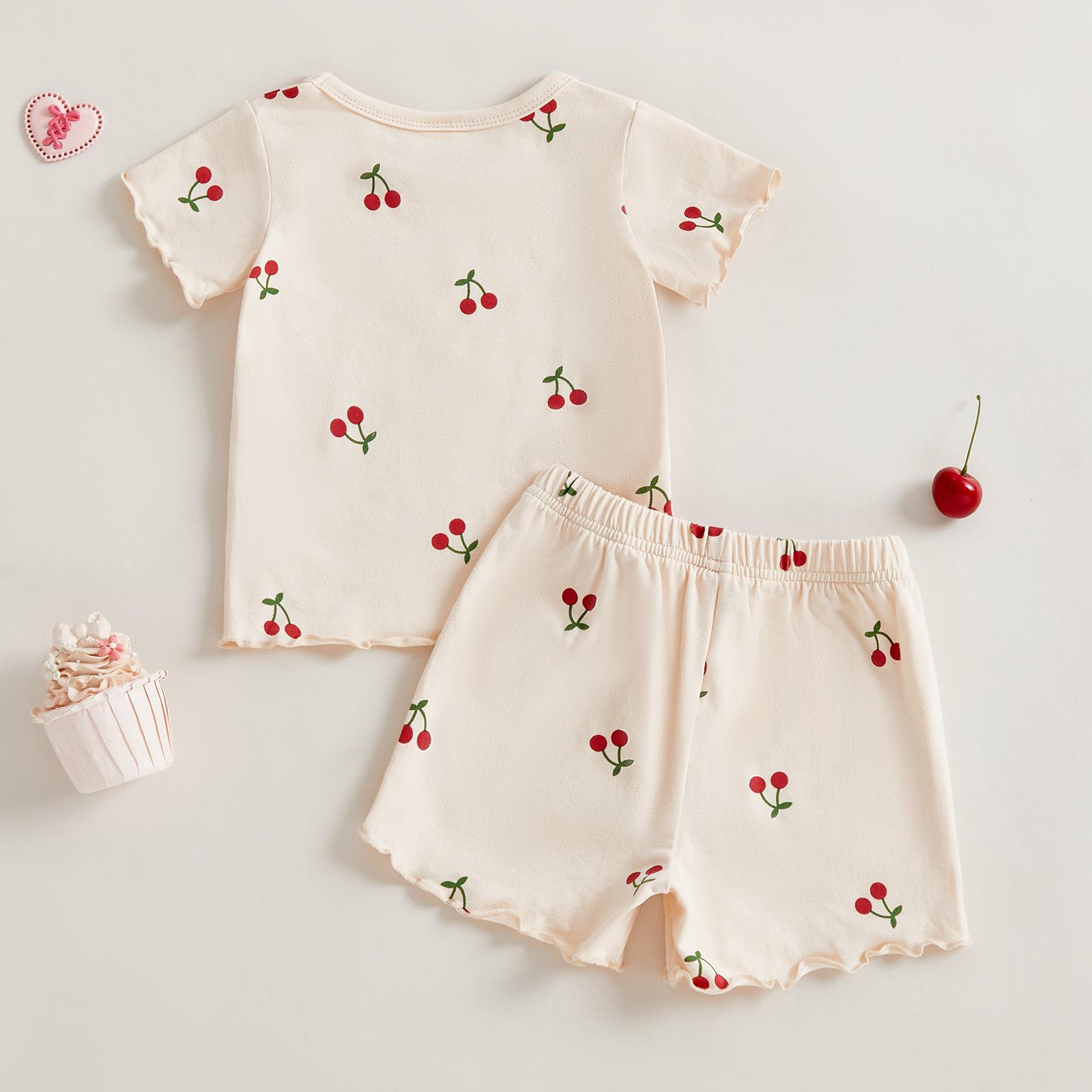 Toddler Baby Girl Summer Outfits Short Sleeve Cherry Print Tops + Shorts 2Pcs Clothes Set Little Girls Summer Clothes