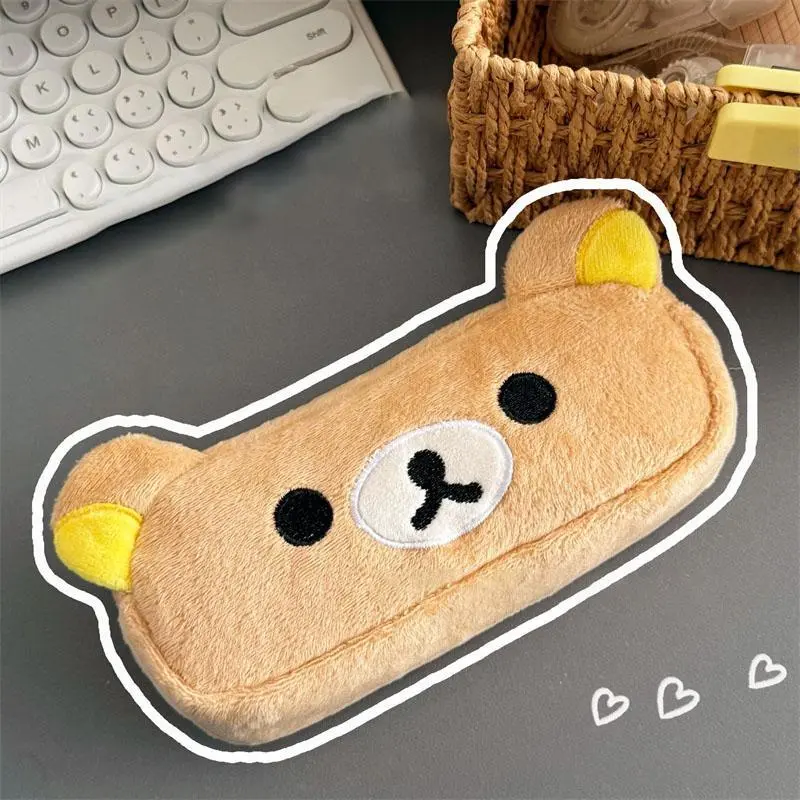 Kawaii Rilakkuma Soft Plush Fabric Pencil Case for Kids, Cute Cartoon Bear Pencil Pouch Organizer, School Stationery Gift, Viral Home Supplies Accessory