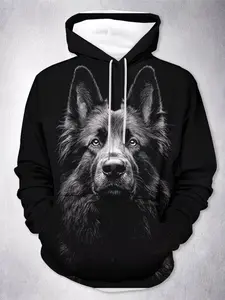 Men's Fashion Hooded Sweatshirt, Cute Sheep Dog Print Pullover, Long Sleeve Casual Hoodie, Comfortable and Soft, All Seasons Wear
