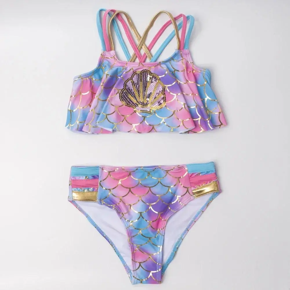 Girl 2 Pieces Swimsuits Mermaid Pattern Swimming Suits Children Swimwear Girls Bikinis Set Kids Biquini Infantil Bathing Suit