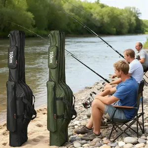 1 Piece Three-Compartment Fishing Rod Bag, Portable Foldable Design, 150cm Large Capacity Fishing Pole Bag, Metal Zipper, 1200D Oxford Fabric, Outdoor Gear Essential Fishing Bag