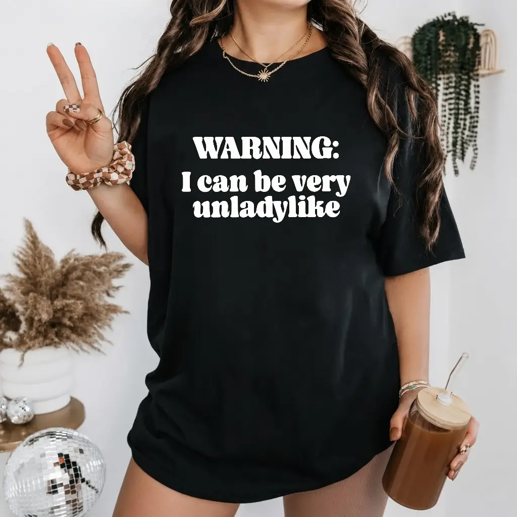 Women's Elegant Crew Neck Short Sleeve T-Shirt with Warning I can be very trendy t-shirts, graphic tees unladylike Print,, Alphabet Pattern, Regular