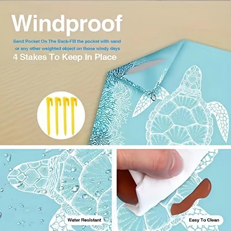 Turtle Pattern Portable Foldable Beach Mat, Waterproof Lightweight Picnic Mat, Durable Quick Drying Picnic Blanket, Outdoor Camping & Hiking Equipment