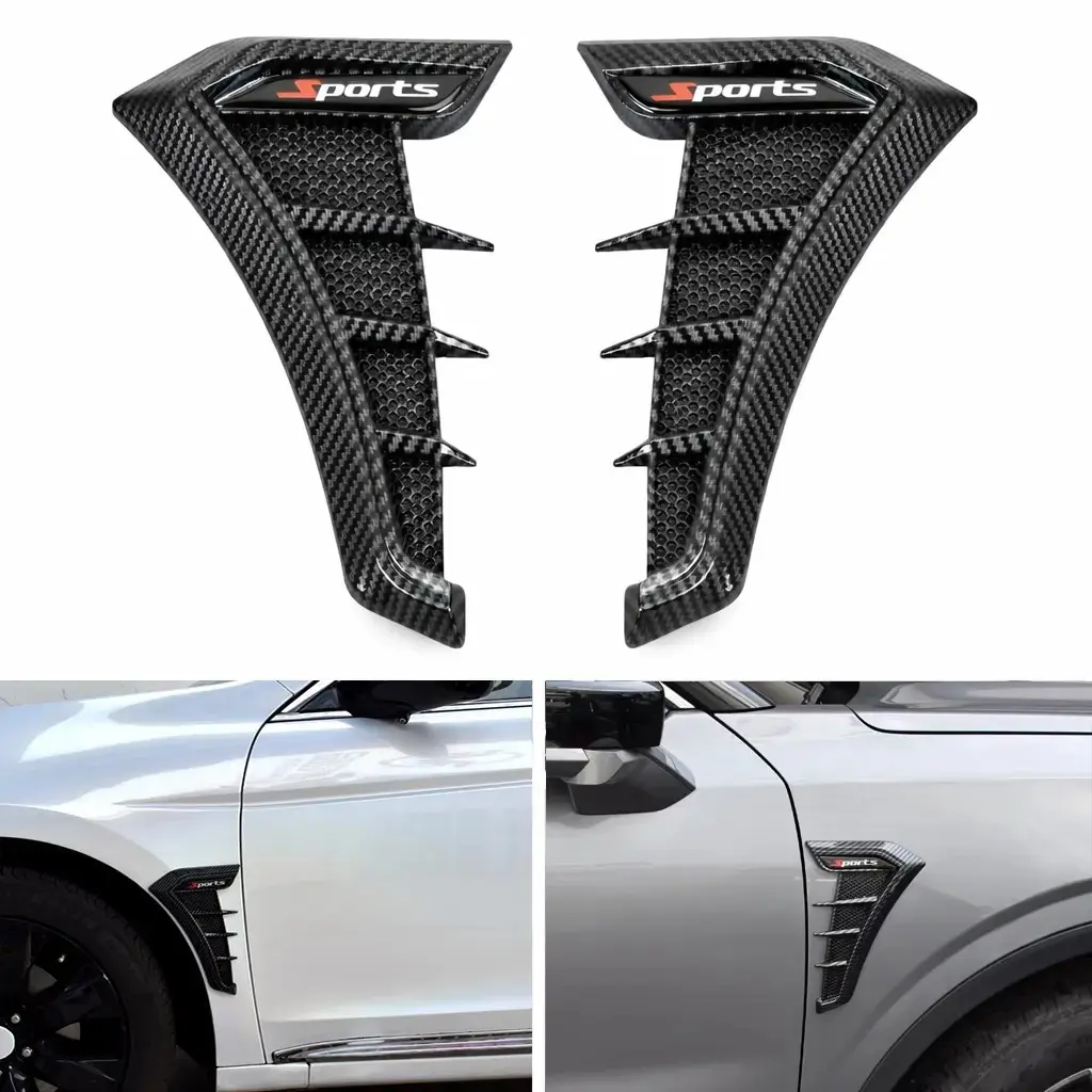 2pcs Car Fender Side Vents, Tpu Carbon Fiber Shark Gill Spoiler, Air Flow Intake Hole Grille, Universal Fender Trim Cover, Auto Exterior Accessories, Automotive