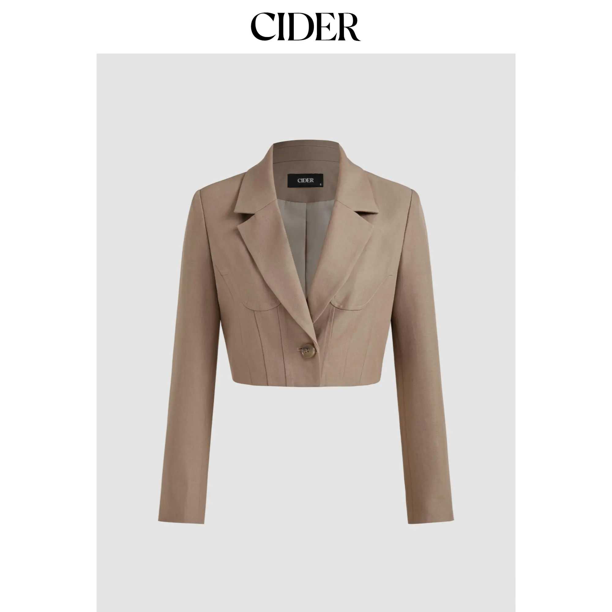 Cider [size 2-10] Collar Solid Button Crop Blazer SohoChic
