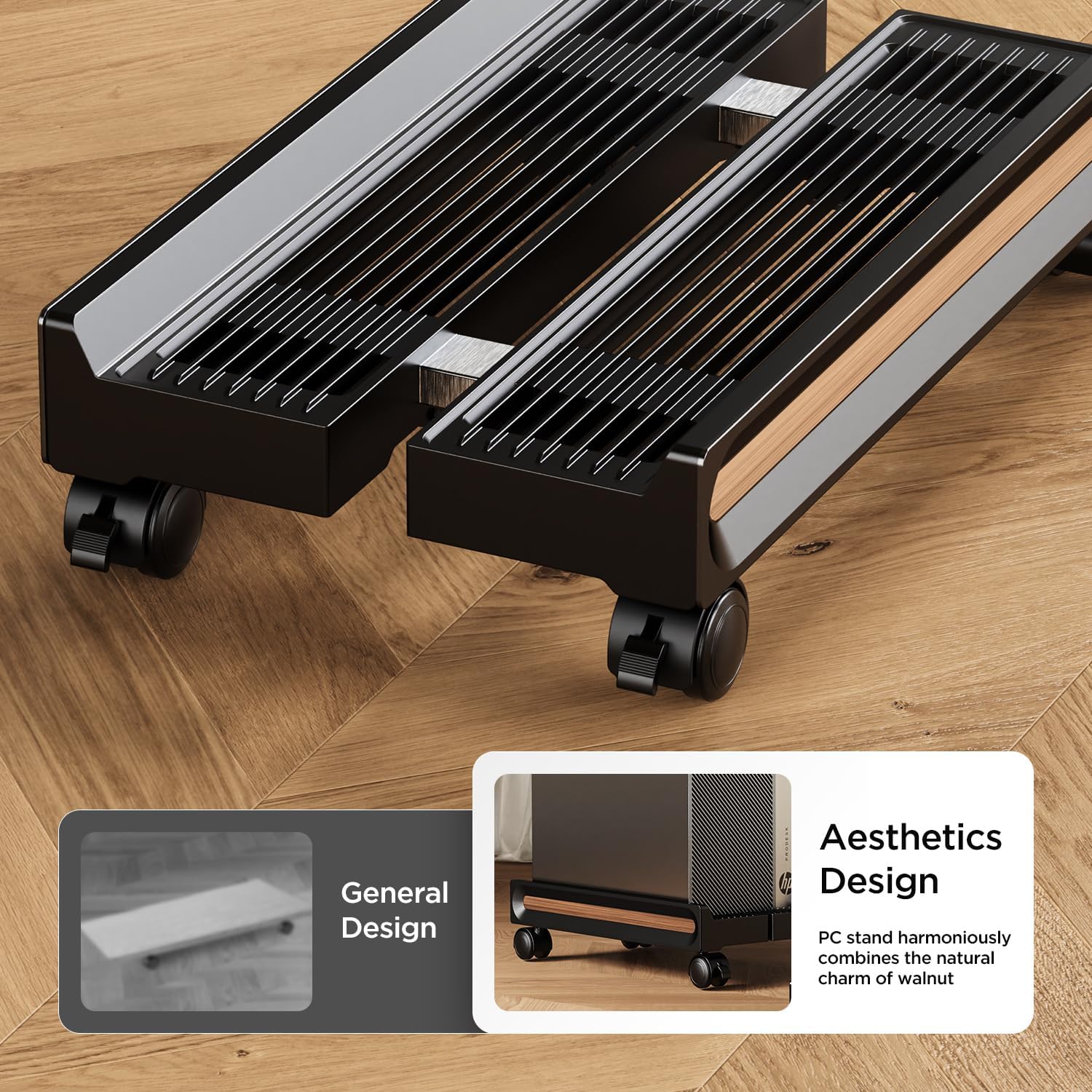 Adjustable Mobile CPU Stand,Ventilated PC stand for floor, Computer Tower Stand with Locking Caster Wheels Fits  PC,Computer Mobile Cart Holder for Office,Gamers and Students