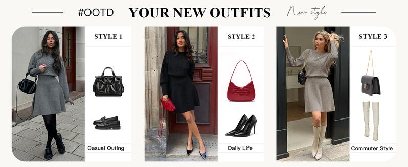 Saodimallsu Womens Puff Long Sleeve Sweater Dress Cable Knit A Line Crew Neck Fall Casual Flare Mini Dresses