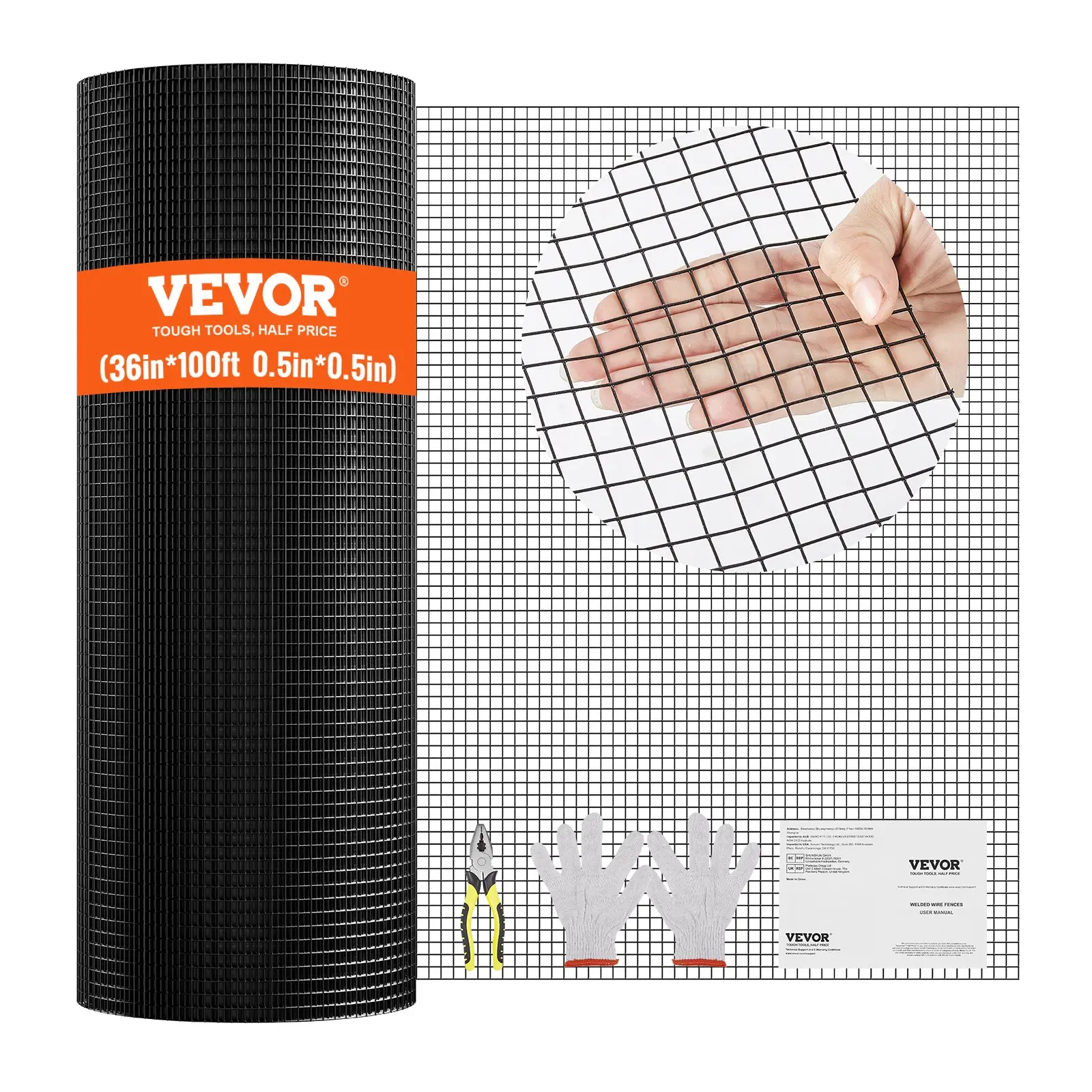 VEVOR Hardware Cloth, 36''x 100' Galvanized Wire Mesh Roll, 19 Gauge Chicken Wire Fence Roll, Vinyl Coating Metal Wire Mesh for Chicken Coop Barrier, Rabbit Snake Fences, Poultry Enclosures