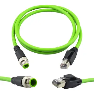 3.3Ft Industrial Field-wireable M12 4 Pin D-Code Male to RJ45 CAT5e Shielded Ethernet Patch Cord for Automation Application