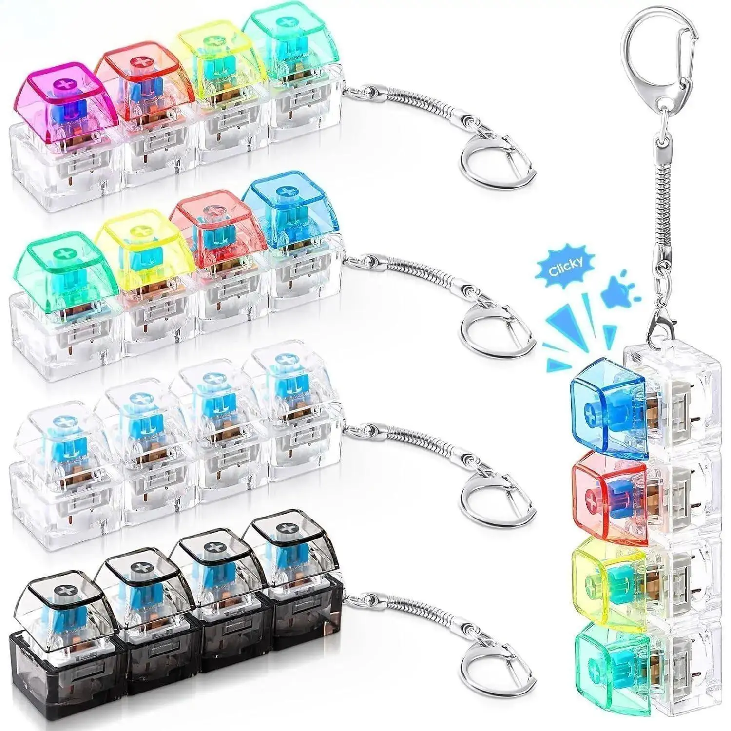 Mechanical Keyboard Fidget Keychain Cube, Portable Keyboard Clicker, Keychain Clicker, Stress Relief Mini Decompression Gift for Adults, Fidget Keyboard Clicker