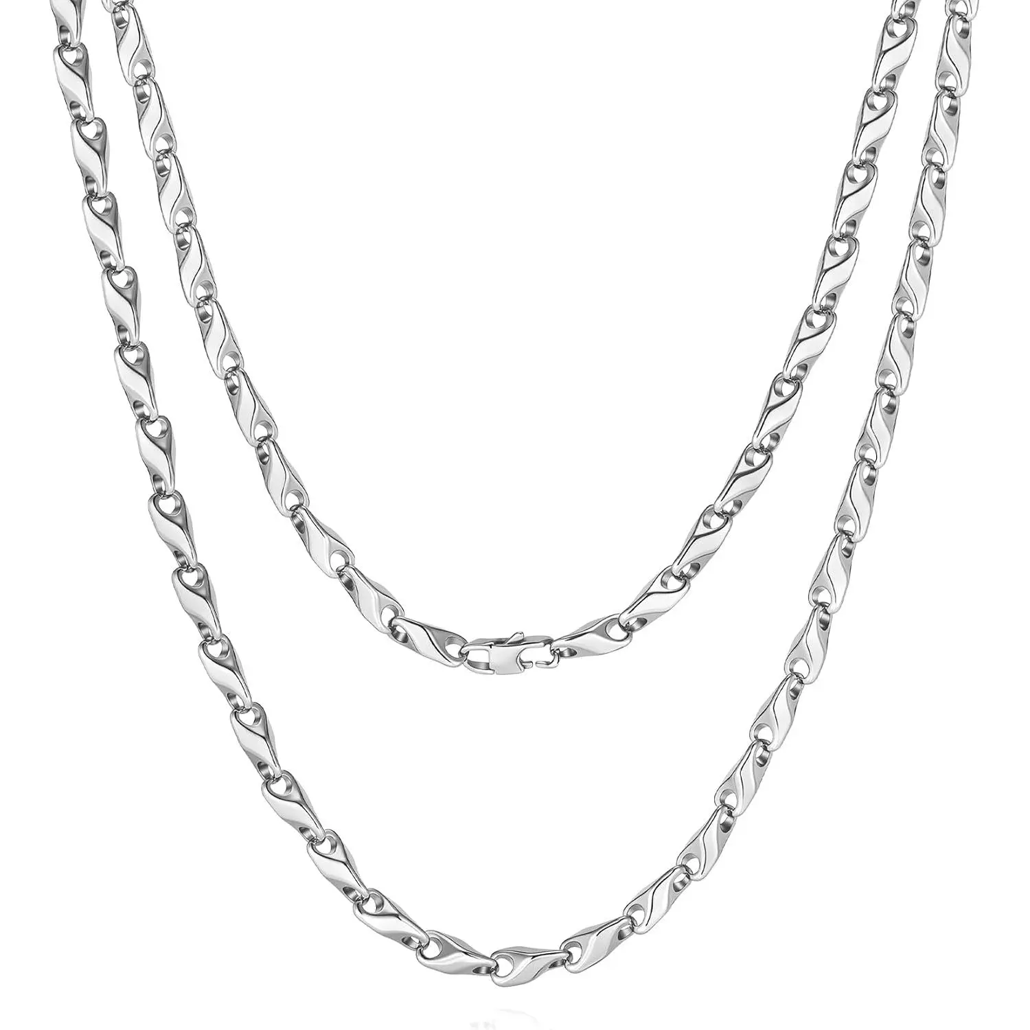 Mens Link Chain Necklace : 5mm Stainless Steel Wheat Necklaces for Men,Non Tarnish Male Minimalist Chains,Trendy Cool  Hop Streetwear Accessory,  for Boyfriend,Son,Husband,Father