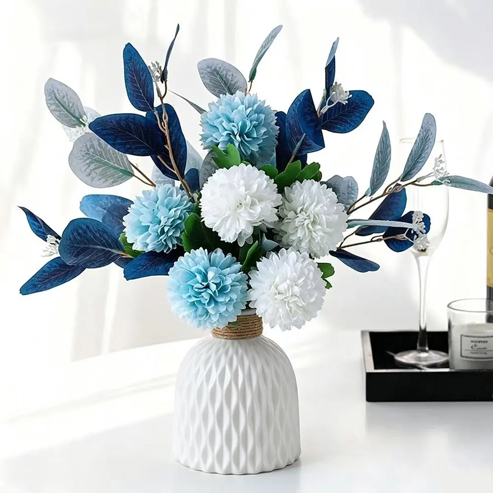 Artificial Eucalyptus Leaf Ball Daisy Bouquet, Faux Flower Arrangement, Fake Flower in Vase, Decorative Flower for Home Party Wedding, Fake Flowers Decor, Fruit