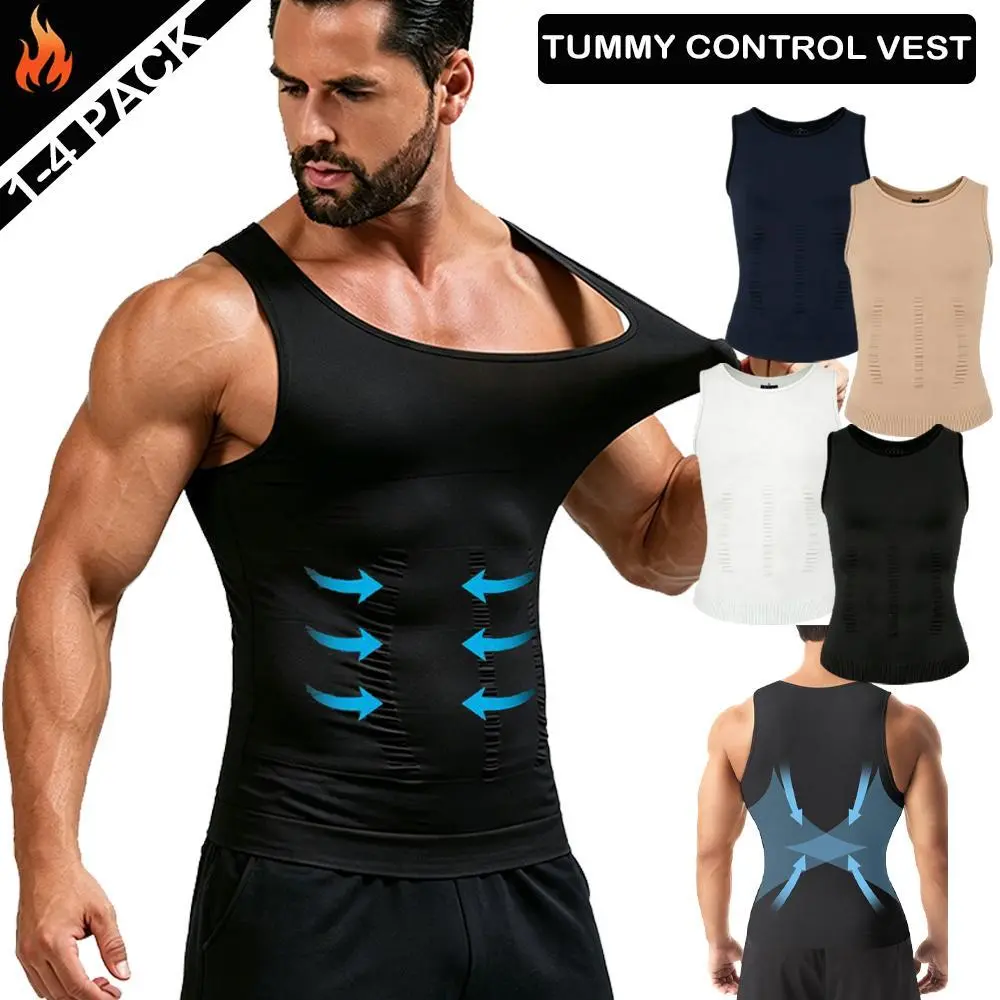 1/2/3 Pack Menswear Compression Vest Tank Top Underwear Sleeveless Breathable Tummy Control  Stretchy Sports Soft Suits Fitted Shirt Chest Protector