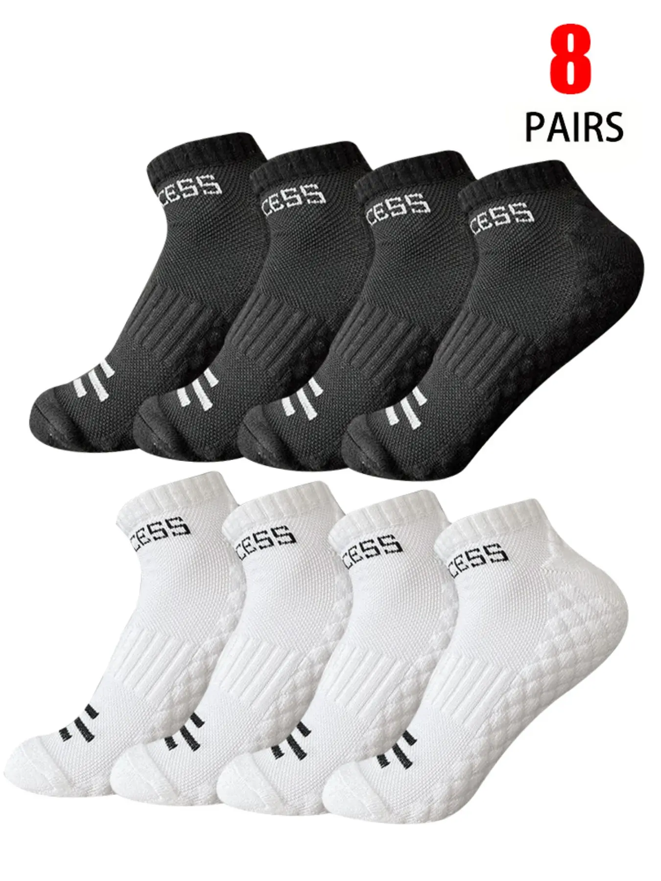 8 Pairs Men's Sporty Ankle Socks, Breathable Mesh Sweat-Wicking, Shock Absorbing Low Top Design, Running Basketball Fitness Socks, Set